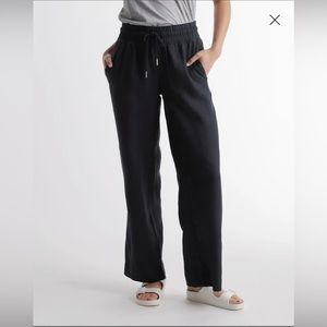 Quince 100% European Linen Wide Leg Pant, black, size Medium